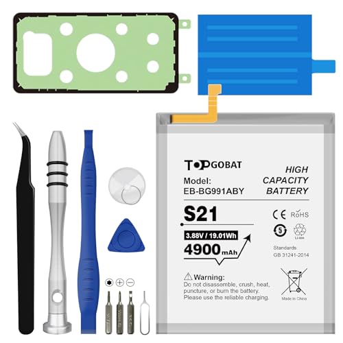 TOPGOBAT Ersatz für Samsung Galaxy S21 Akku, 4900mAh Akku mit hoher Kapazität, kompatibel mit Samsung Galaxy S21 Modell (SM-G991U SM-G991F) mit Ersatz-Tool-Kits, EB-BG991ABY von TOPGOBAT