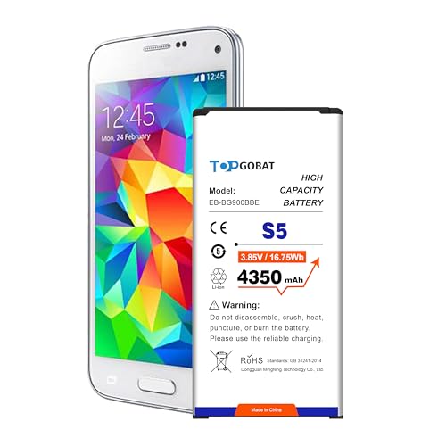 TOPGOBAT Ersatz für Samsung Galaxy S5 Akku,4350mAh Hohe Kapazität Kompatibel mit Samsung Galaxy S5 Modell (G900A G900P G900V G900T G900F G900H G900R4 I9600),EB-BG900BBE von TOPGOBAT