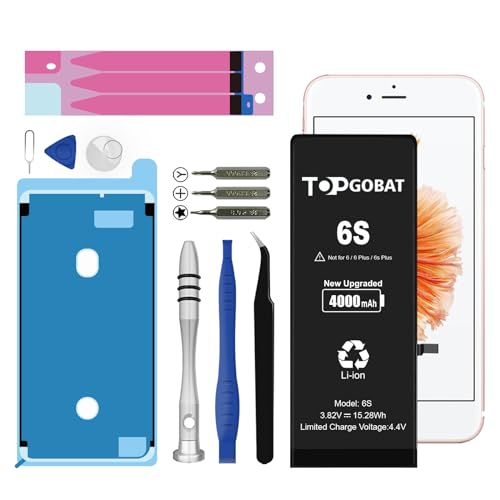 TOPGOBAT Ersatz für iPhone 6S Akku, 4000mAh Akku mit hoher Kapazität für das Modell (A1633 A1688 A1691 A1700) mit Ersatzwerkzeug Kits TOPGOBAT Ersatz für iPhone 6S Akku, 4000mAh Akku mit hoher Kapazität für das Modell (A1633 A1688 A1691 A1700) mit Ersatzwerkzeug Kits von TOPGOBAT