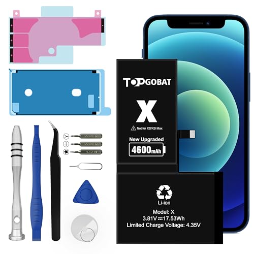 TOPGOBAT Ersatz für iPhone X Akku, 4600mAh Akku mit hoher Kapazität für iPhone X (Modell A1865 A1901 A1902) mit Ersatzwerkzeug Kits von TOPGOBAT