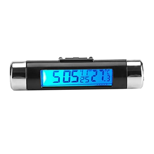 Auto Digital Thermometer Uhr LCD Hintergrundbeleuchtung, Thermometer Automotive Digital Backlight Clock Monitor Clip on Truck Car (Blauer Hintergrund) von TOPINCN