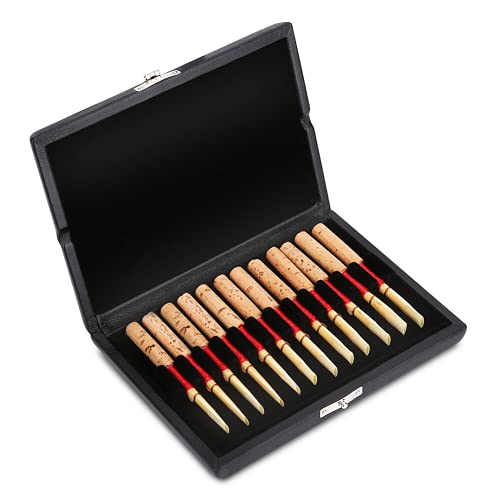 TOPINCN Oboe Reeds Case Storage für 10/12/20pcs Oboe Reeds (12 Stöcke) - Hochwertiges Holzmaterial, Atmungsaktive Löcher, PU-Leder Überzogen, Schwarz, C-Dur, Modern, Lackiert von TOPINCN
