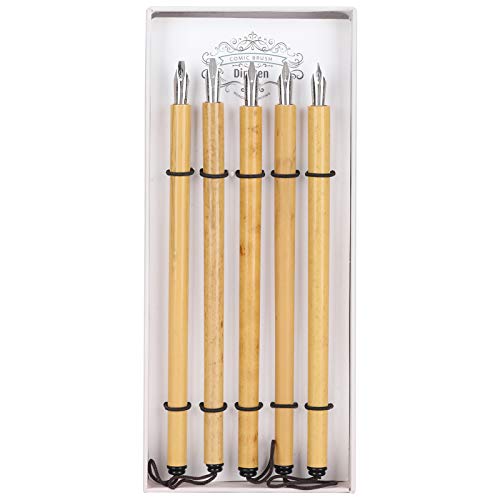 TOPINCN Dip Pen Set Manga Retro British Boxed Vintage Kit 5-teiliges Zubehör Kunstwort Übungsstift Bambusstahl Schreibkorrekturzubehör (flaches Federset) von TOPINCN