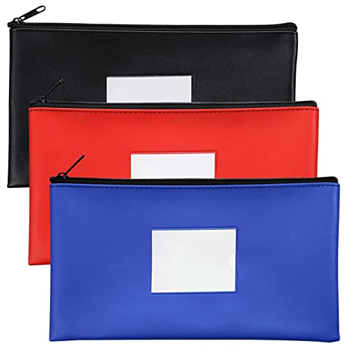 TOPJOWGA Banktaschen aus Kunstleder, 3 Stück Geldbeutel Geldtasche, 27 x 15 cm Banktaschen mit Reißverschluss, Geldtasche für A5 Dokumente Geldmappe, PU Dokumententasche für Schule, Haushalt, Business von TOPJOWGA