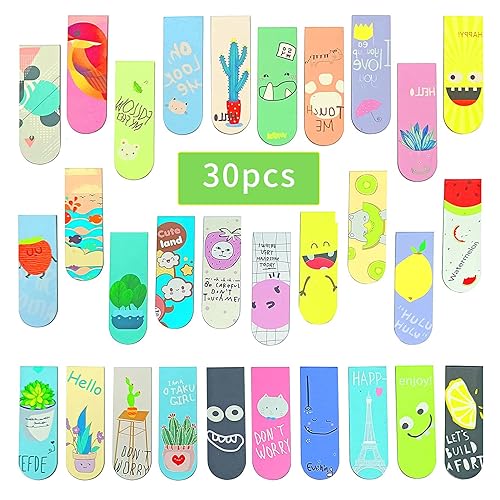 TOPJOWGA Lesezeichen Magnetisch, 30 Stück Niedlichen Lesezeichen, Lesezeichen Magnetische Kinder, Magnetische Optische Lesezeichen Bunt, Magnetic Bookmarks für Büro Lesebriefpapier von TOPJOWGA