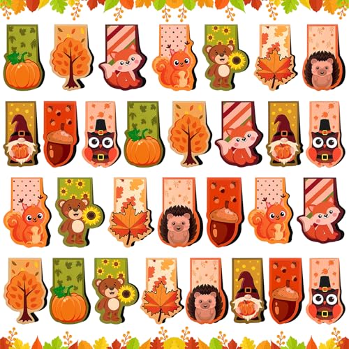 TOPJOWGA Lesezeichen Magnetisch Thanksgiving, 30 Stück Niedlichen Lesezeichen Magnetisch Kinder, Magnetic Bookmarks, Lesezeichen Kinder Mitgebsel, Herbst Erntedankfest Kinder Magnetlesezeichen von TOPJOWGA