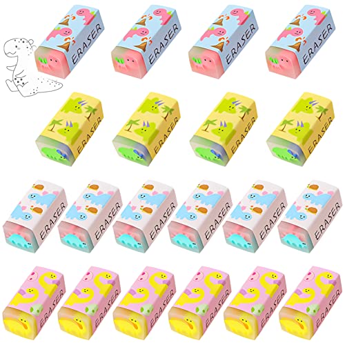 TOPJOWGA Radiergummi Kinder, 20PCS Kinder Radierer Weich Radierer, Dinosaurier-Muster-Radiergummi, Radiergummi Würfel für Kinder, 2B Radiergummi, Kinder Mitgebsel Geschenk Spielzeug von TOPJOWGA