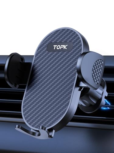 TOPK Handyhalterung Auto, Handyhalter fürs Auto Lüftung 360° Drehung - 2023 Upgrade Super Stabile Hakenklemme - EIN-Knopf-Freigabe Handyhalterung für iPhone Samsung alle 4,0''-6,7'' Handys von TOPK