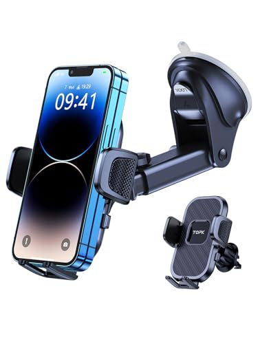 TOPK Handyhalterung Auto Upgrade【Stärkste Saugnapf & Lüftungshaken】4 in 1 Saugnapf & Lüftung Halter KFZ Autohalterung Zubehör Handy Halterung Auto für Armaturenbrett/Windschutzscheibe/Lüftungsschlitz von TOPK