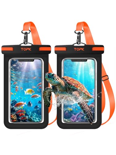 TOPK wasserdichte Handyhülle, [2 stück] Unterwasser handyhülle Universal IPX8 Wasserfeste Handy Hülle für Samsung A22 A53 5G iPhone 13 12 etc Smartphone bis zu 7 Zoll von TOPK