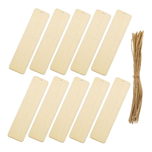 TOPPERFUN 10 Stück hölzernes Lesezeichen leere Holzausschnitte Holz-Lesezeichen blanko DIY Lesezeichen aus Holz zum Basteln Holzanhänger zum Aufhängen Holzschilds Beige von TOPPERFUN