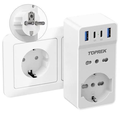 Spina EU -Reiseadapter, italienische Sockel mit 2 Sockets & 3 USB- &1 USB -C, Spina Europe Adapter für Deutschland, Frankreich, Spagno, Multiproine -Adapter Europa 4000W -Bianco Spina EU -Reiseadapter, italienische Sockel mit 2 Sockets & 3 USB- &1 USB -C, Spina Europe Adapter für Deutschland, Frankreich, Spagno, Multiproine -Adapter Europa 4000W -Bianco von TOPREK