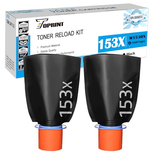 TOPRINT 153X W1530X ( 153A W1530A ) Kompatible Toner Reload Kits Tonerpatronen Hochkapazität 5000 Seiten 2 Schwarze für Drucker 1504 1504w 2504 2504dw 1604 1604w 2604 2604dw 2604sdw 2606dw von TOPRINT