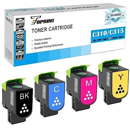 TOPRINT C310 C315 4 Farben Kompatible Tonerkartuschen Schwarz 3000 Seiten, C M Y 2000 Seiten für Xerox Laserdrucker C310 C310dni C310dnim C315 C315dni C315dnim 006R04356 006R04357 006R04358 006R04359 von TOPRINT