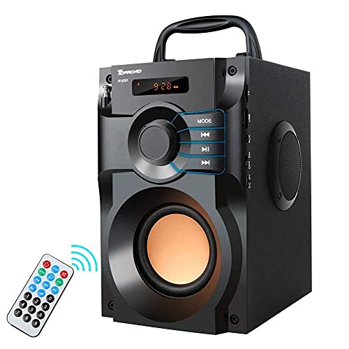 Bluetooth Lautsprecher, Tragbare Bluetooth 5.0 Musikbox mit Subwoofer, Kabelloser Stereo Bass hölzern Lautsprecher FM Radio für Außen und Innenpartys Zuhause Party von TOPROAD