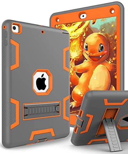 TOPSKY Schutzhülle für iPad 9.7 2018, iPad 6. / 5. Generation, dreilagig, stoßfest, Schutzhülle für Apple iPad 9.7 2017/2018 A1893 A1954 A1822 A1823, Grau / Orange von TOPSKY