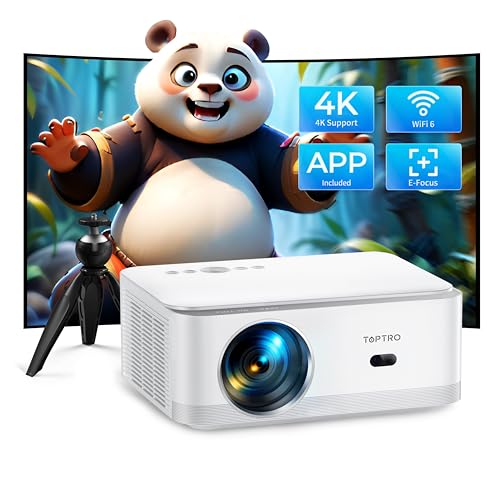 4K Support Beamer Full HD 1080P Eingebaute Android OS mit Elektrischer Fokus, Trapezkorrektur, 22000 Lumen LED Beamer 6G WiFi Bluetooth 4K Heimkino mit Stativ, für Android/iOS/Laptop/Tablet von TOPTRO