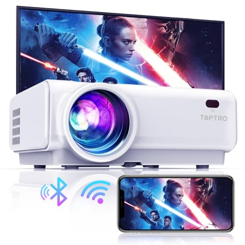 Mini Beamer WiFi Bluetooth Full HD 1080P Unterstützung, TOPTRO 12000 Lumen Heimkino Handy Tragbarer Beamer mit X/Y Zoom Funktion, Kompatibel mit TV Stick/Laptop/Smartphone/PS5 Projektor von TOPTRO
