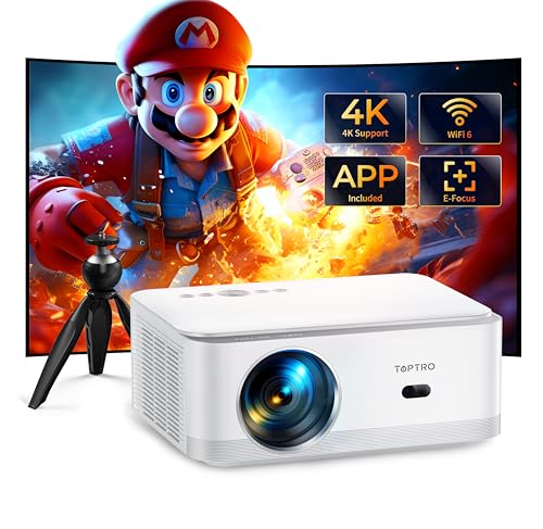 Beamer Heimkino Native 1080P HD Unterstützt 4K, Video Projector mit Android TV 【Elektrischer Fokus & Auto Trapezkorrektur】 WIFI6 Bluetooth, Smart Beamer 750 ANSI mit Stativ für Outdoor/Handy/PC von TOPTRO