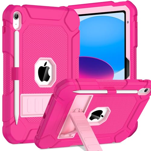 TOPWANT Schutzhülle für iPad (A16) 11. / 10. Generation (11/11 Zoll) 2025/2022, robust, stoßfest, robust, mit Ständer und Stifthalter, Rosa und Rosa von TOPWANT