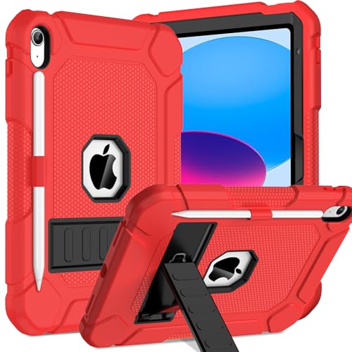 TOPWANT Schutzhülle für iPad (A16) 11. / 10. Generation (11/11 Zoll) 2025/2022, robust, stoßfest, robust, mit Ständer und Stifthalter, Rot und Schwarz von TOPWANT