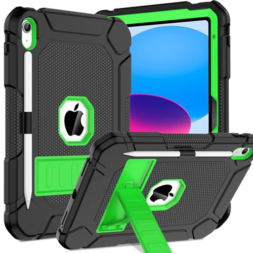TOPWANT Schutzhülle für iPad (A16) 11. / 10. Generation (11/11 Zoll) 2025/2022, strapazierfähig, stoßfest, robust, mit Ständer und Stifthalter, Schwarz und Grün von TOPWANT