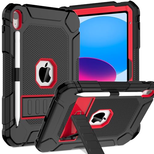 TOPWANT Schutzhülle für iPad (A16) 11. / 10. Generation (11/11 Zoll) 2025/2022, strapazierfähig, stoßfest, robust, mit Ständer und Stifthalter, Schwarz und Rot von TOPWANT