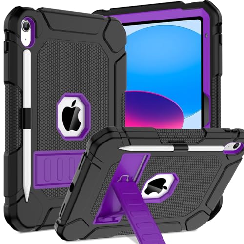 TOPWANT Schutzhülle für iPad (A16) 11. / 10. Generation (11/11 Zoll) 2025/2022, strapazierfähig, stoßfest, robust, mit Ständer und Stifthalter, Schwarz und Violett von TOPWANT