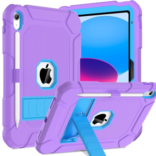 TOPWANT Schutzhülle für iPad (A16) 11. / 10. Generation (11/11 Zoll) 2025/2022, strapazierfähig, stoßfest, robust, mit Ständer und Stifthalter, Violett und Blau von TOPWANT