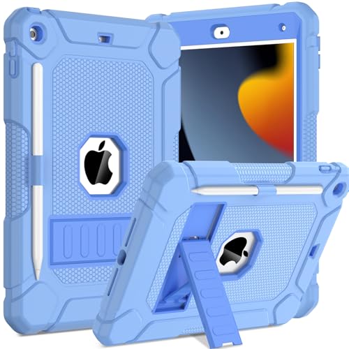 TOPWANT Schutzhülle für iPad 9. 8. 7. Generation (10,2 Zoll, 2021/2020/2019), stoßfeste Schutzhülle für iPad 10.2 mit integriertem Ständer/Stifthalter, Blau von TOPWANT