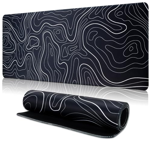 TOPWAYS Mauspad Mousepad XXL, Mauspad Groß Schreibtischunterlage Gaming Mauspad 800x300 Mousepad Desk Mat Maus pad Schreibtisch Zubehör (Schwarz Gelände A) von TOPWAYS