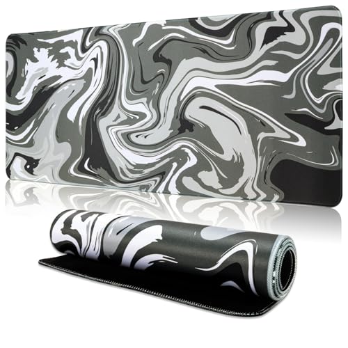 TOPWAYS Mauspad Mousepad XXL, Mauspad Groß Schreibtischunterlage Gaming Mauspad 800x300 Mousepad Desk Mat Maus pad Schreibtisch Zubehör (Schwarz Grau Flüssigkeit) von TOPWAYS