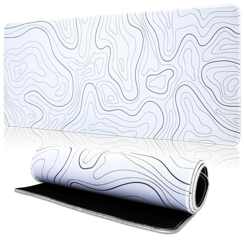 TOPWAYS Mauspad Mousepad XXL, Mauspad Groß Schreibtischunterlage Gaming Mauspad 800x300 Mousepad Desk Mat Maus pad Schreibtisch Zubehör (Weiß Gelände) von TOPWAYS