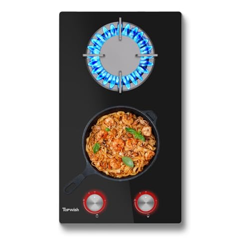 TOPWISH Gaskochfeld 2 Flammig,Gaskochfeld mit rote beleuchteter Drehknopf, Eingebau Gaskocher mit Gusseisernen Stützen, NG/LPG Konvertierbar, Automatischer Thermoelementschutz, 4750 Watt,30CM TOPWISH Gaskochfeld 2 Flammig,Gaskochfeld mit rote beleuchteter Drehknopf, Eingebau Gaskocher mit Gusseisernen Stützen, NG/LPG Konvertierbar, Automatischer Thermoelementschutz, 4750 Watt,30CM von TOPWISH