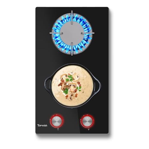 TOPWISH Gaskochfeld 30CM,Gaskochfeld 2 Flammig,Gaskochfeld mit rote beleuchteter Drehknopf,Eingebau Gaskocher mit Gusseisernen Stützen,NG/LPG Konvertierbar, Automatischer Thermoelementschutz,4750 Watt TOPWISH Gaskochfeld 30CM,Gaskochfeld 2 Flammig,Gaskochfeld mit rote beleuchteter Drehknopf,Eingebau Gaskocher mit Gusseisernen Stützen,NG/LPG Konvertierbar, Automatischer Thermoelementschutz,4750 Watt von TOPWISH