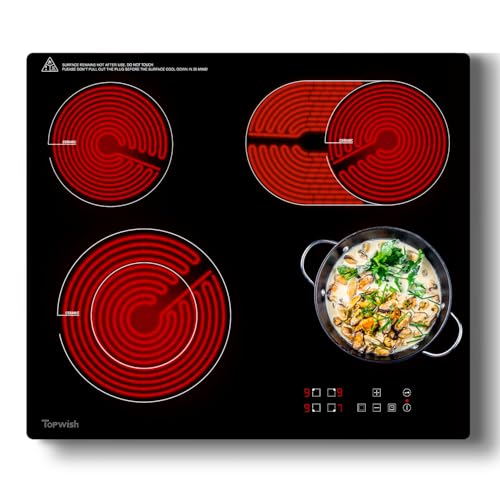 Topwish Kochfeld Autark 60cm,Glaskeramikkochfeld, 4 Zonen Glaskeramikkochfeld, 4 platten Keramikkochfeld, Doppelzone, Ovale Zone, Elektroherd mit Kindersicherung, Restwärmeanzeige, Timer, Verkabelt Topwish Kochfeld Autark 60cm,Glaskeramikkochfeld, 4 Zonen Glaskeramikkochfeld, 4 platten Keramikkochfeld, Doppelzone, Ovale Zone, Elektroherd mit Kindersicherung, Restwärmeanzeige, Timer, Verkabelt von TOPWISH