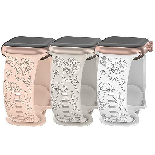 Armband Apple Watch 41mm 40mm 38mm Silikon, Blumen Gravierte Weiches Silikon Uhrenarmband Elegantes Blumenmuster Sport Armbänder für Apple Watch SE, iWatch Series Ultra 8 7 6 5 4 3 2 1 von TOPsic