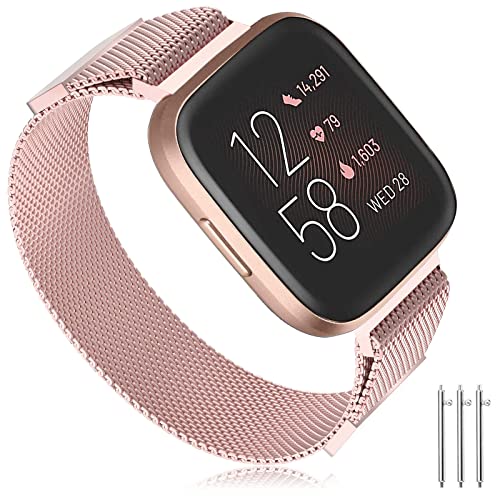 TOPsic Armband Versa 2/ Versa Uhrenarmband, 22mm Mesh Edelstahl Ersatzband Doppelmagnet Armband für Versa/Versa 2/Versa Lite/Versa SE Smartwatch von TOPsic