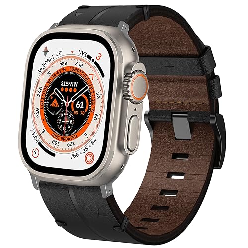 TOPsic Leder Armband Apple Watch Ultra 49mm, Weiches Echtleder Ersatzarmband iWatch Armbänder für Apple Watch SE, iWatch Ultra 2 Ultra Series 9 8 7 6 5 4 3 2 1 Damen Herren von TOPsic