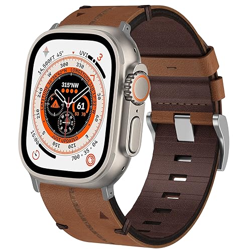 TOPsic Leder Armband Apple Watch Ultra 49mm, Weiches Echtleder Ersatzarmband iWatch Armbänder für Apple Watch SE, iWatch Ultra 2 Ultra Series 9 8 7 6 5 4 3 2 1 Damen Herren von TOPsic