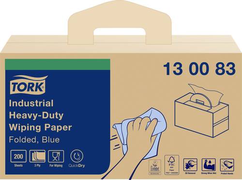 TORK Extra Starke Industrie Papierwischtücher Blau W7, Spenderbox, 1 Box 130083 Anzahl: 200St. von TORK
