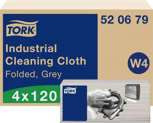 TORK Gefaltete Industrie Reinigungstücher Grau W4, flexibel und weich, 4 × 120 Tücher 520679 Anza von TORK