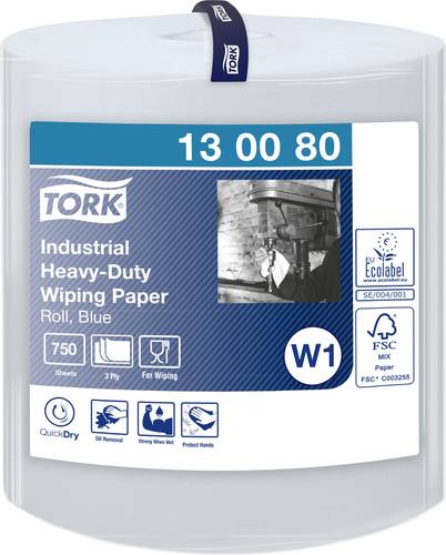 TORK Starke Industrie Papierwischtücher Blau W1, hohe Saugfähigkeit, 1 × 750 Blatt 130080 Anzahl: von TORK