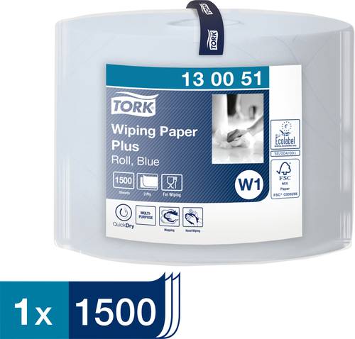 TORK Starke Mehrzweck-Papierwischtücher Blau W1, saugfähig, 1 × 1.500 Blatt 130051 Anzahl: 1500St. von TORK