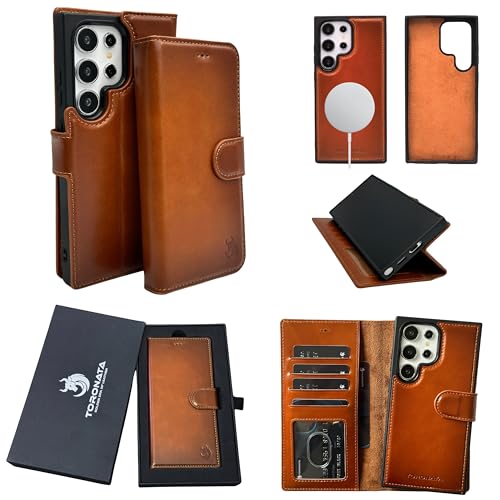 TORONATA Nevada Schutzhülle für Samsung Galaxy S24 Ultra – S24 Ultra Lederhülle – Luxus S24 Ultra Wallet Case mit Ständer-Design, Kartenfächern, handgefertigt, kratzfestes RFID-Leder, Brieftasche, von TORONATA