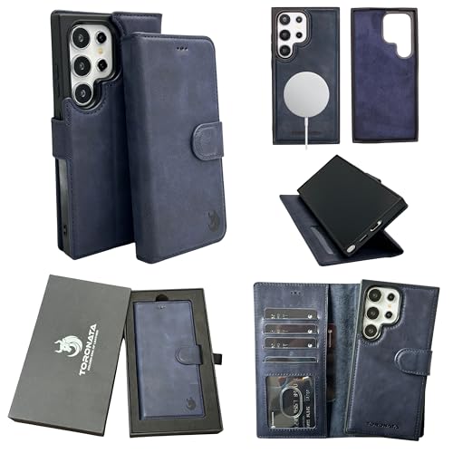 TORONATA Nevada Schutzhülle für Samsung Galaxy S24 Ultra – S24 Ultra Lederhülle – Luxus S24 Ultra Wallet Case mit Ständer-Design, Kartenfächern, handgefertigt, kratzfestes RFID-Leder, Dunkelblau TORONATA Nevada Schutzhülle für Samsung Galaxy S24 Ultra – S24 Ultra Lederhülle – Luxus S24 Ultra Wallet Case mit Ständer-Design, Kartenfächern, handgefertigt, kratzfestes RFID-Leder, Dunkelblau von TORONATA