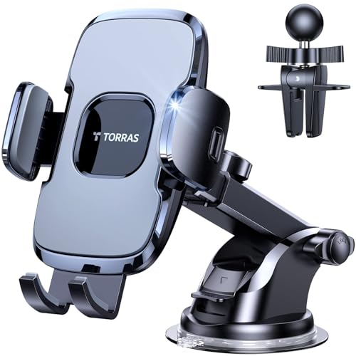 TORRAS 3-in-1-Handyhalterung für Armaturenbrett, Windschutzscheibe, kompatibel mit iPhone 12, 11, 11 Pro Max, SE, XS, XR, 8 Plus, Galaxy S20, Note 20 Ultra von TORRAS