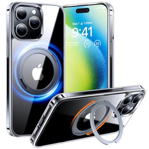 TORRAS 360° Magnetischer Ring Ständer für iPhone 15 Pro Max Hülle für MagSafe [Zertifiziert Stoßfest] Schlankes durchscheinendes Luxus Clear Handyhülle Ostand R Transparent von TORRAS