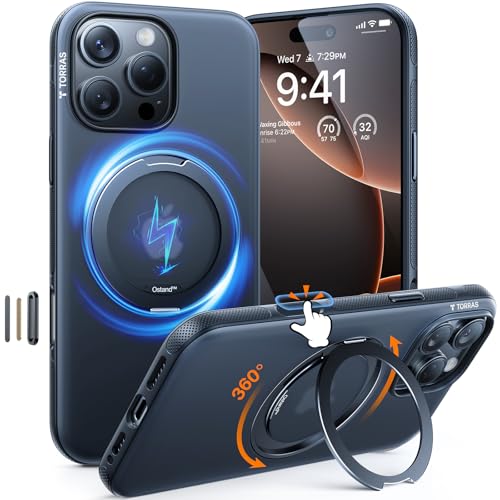 TORRAS 360° Ostand OFitness für iPhone 16 Pro Hülle für MagSafe mit Kamerasteuerung Taste [Nr.1 Magnetkraft & Zertifiziert Militärischer Schutz & Flexibler Ständer] Hülle iPhone 16 Pro Case Schwarz von TORRAS