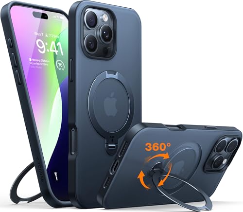 TORRAS 360° Ostand Spin für iPhone 16 Pro Max Hülle (Magnetischer Robust Ständer) Zertifizierte Militärschutz, MagSafe Kompatibel, Stabil für Video/Office Matt Rückseite Handyhülle Schlank Schwarz von TORRAS